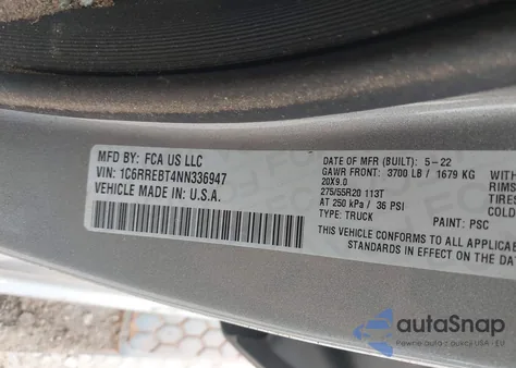 2022 Ram 1500 Big Horn 4X2 6'4 Box from USA, damaged, VIN 1C6RREBT4NN336947